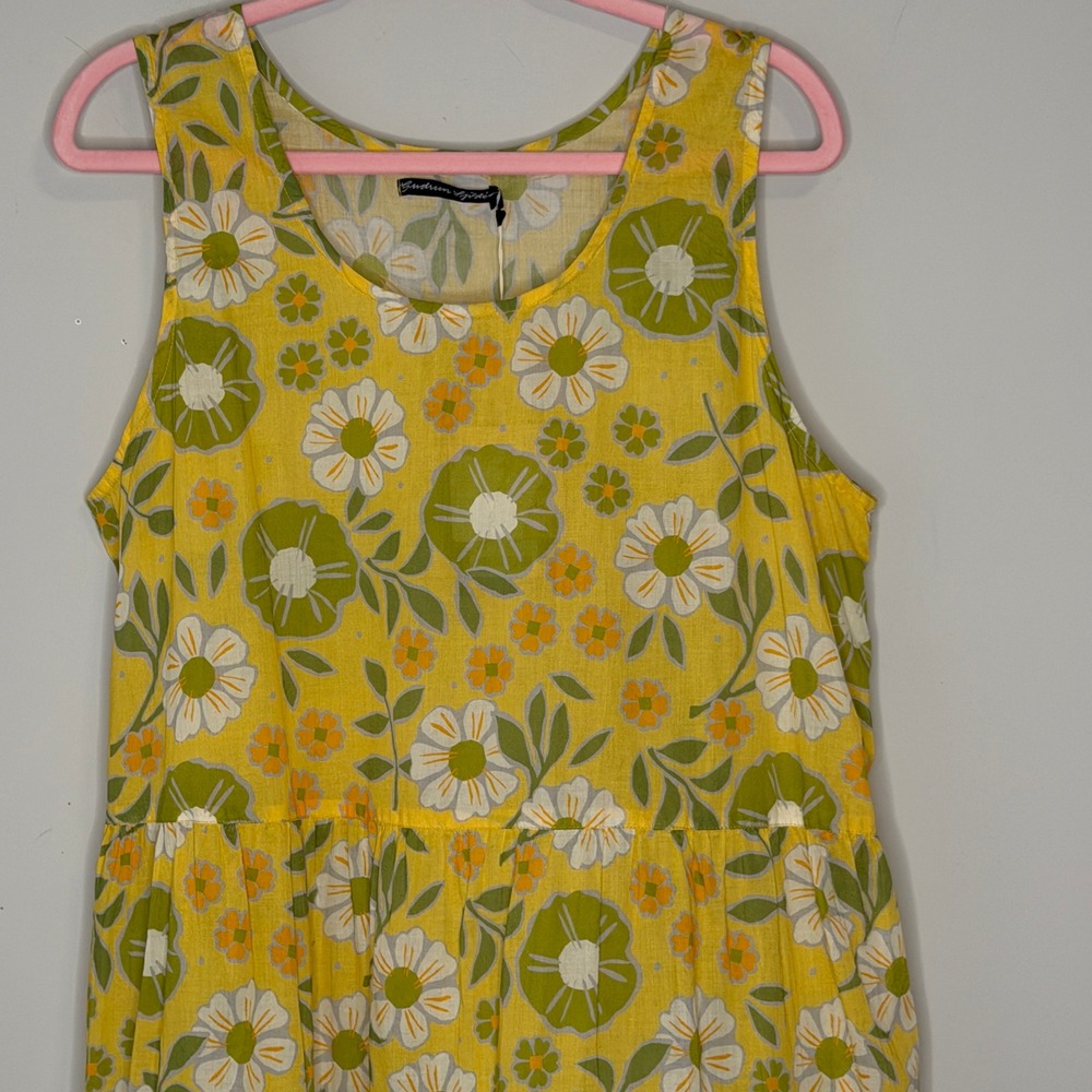 Gudrun Sjoden Yellow Floral Organic Cotton Tiered Midi Dress XL New 33-725-21 - Picture 7 of 11